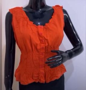 Orange Ruffled Sleeveless Top