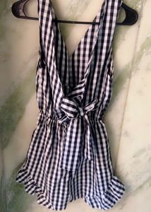 Gingham V-Neck Romper with bow