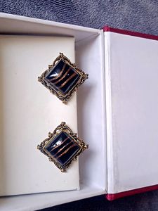Blue &amp; Black Stunning Gold Plated Stone Earrings