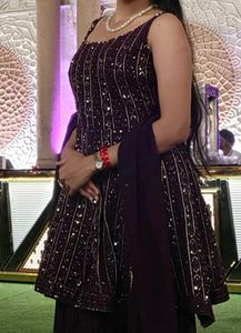 Elegant Plum Embroidered Indian Suit