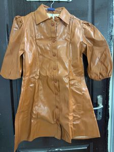 Brown Faux Leather Mini Dress