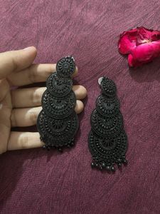 Black Tiered Statement Earrings