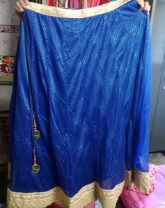 Blue &amp; Gold Embellished Lehenga Skirt