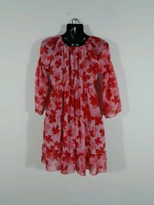 Pink &amp; Red Floral Tiered Dress