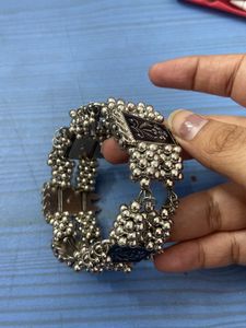 Silver Oxidised Bangle With Black Detailing