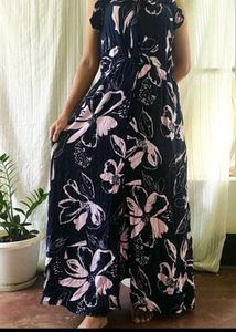 Navy Floral Ruffle Neck Maxi Dress | Summer Ready