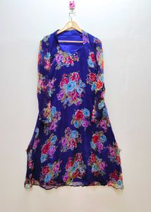 Women Purple Floral Printed Chiffon A- Line Kurta