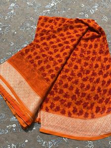 daily wear orange and red shade saree with blouse