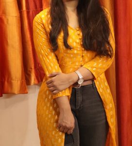 Yellow Printed Kurta