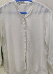 White Mandarin Collar Shirt
