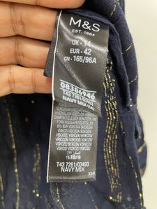 🌟M&amp;S Luxe Navy &amp; Gold Shimmer Top Tie-Neck Glam