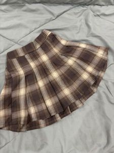 Brown Plaid Pleated Mini Skirt