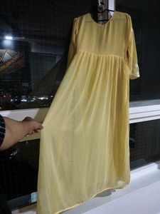 Yellow Embroidered chikankari Anarkali Dress