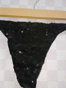 (1300)Black Sequin Thong