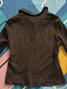 Dark Brown Fitted Shirt From Shein