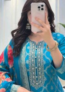 Teal Embroidered Kurta Set