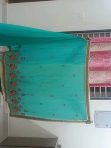 Teal Floral Sari