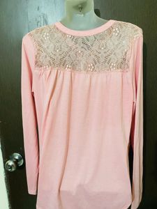 Pink Lace-Up Long Sleeve Top