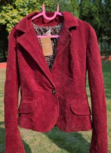Zara TRF Premium Red Corduroy Blazer for Women