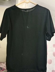 Black Tee with Golden Leaf Print