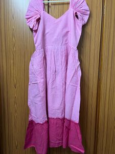 Pink Embroidered Cotton Dress - XL Size