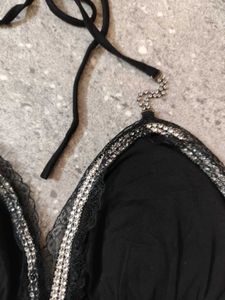 Rhinestone detail halter neck backless corset Top