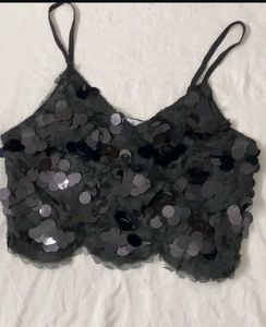 Black Sequin crop top