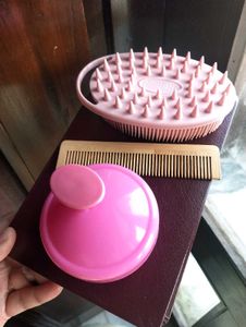 Scalp Massager, Wooden Comb, Body Brush Combo