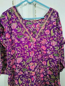 Purple Floral Print Kurta Set