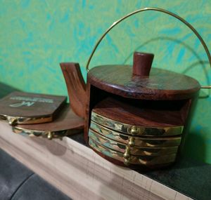 Wooden Tea Pot Table Coaster Decorative Item