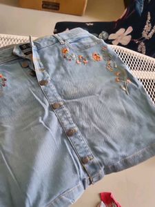Embroidered Denim Skirt