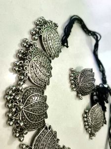 Oxidized Silver Leaf Necklace Set