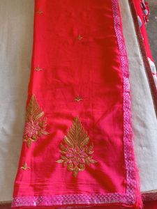 Elegant Red Embroidered Saree