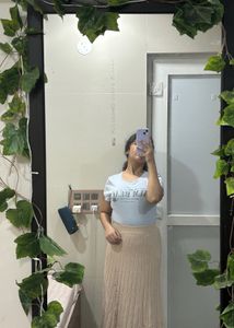 Ankle Lenth Beige A- Line Flaired Skirt