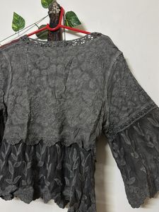 Gray Lace Peplum Top