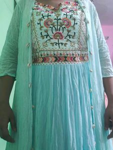 Elegant Embroidered Maxi Dress With Shrug