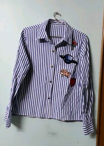Striped Patch Button-Down Shirt