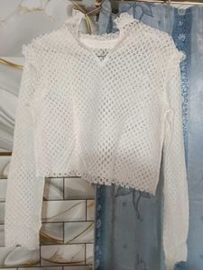 Crochet Knit Bell Sleeve Crop Top