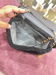 Black Furry Sling Bag