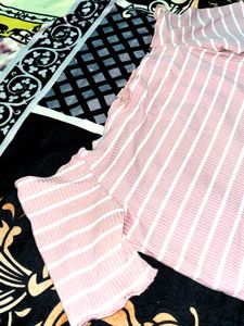 Pink Striped Off-the-Shoulder Top