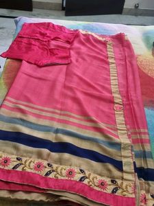 Elegant Pink Saree with Blouse