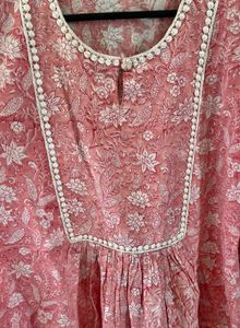 Pink Floral Cotton Dress/kirta