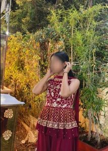 wine Embroidered sharara Set