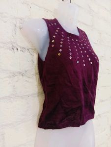 Burgundy Embellished Tank Top