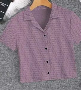 Lavender Button-Down Crop Top