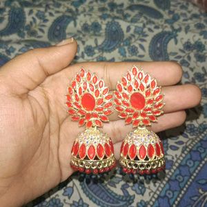 Red & Gold Jhumka Earrings