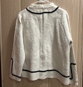 Korean Elegant White Fuzzy Tweed Jacket