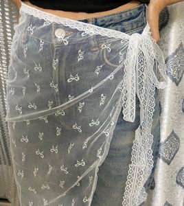 Y2K Women Lace Half Slip Sheer Floral Skirt