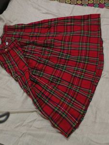 Red Plaid Pleated Skirt