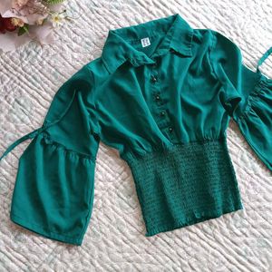 Green Bell Sleeve Top